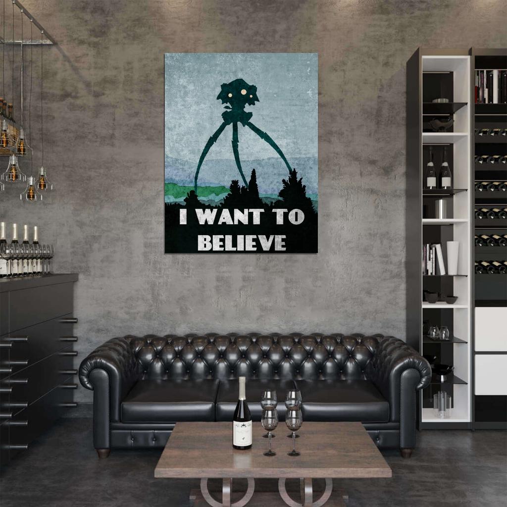 War of the Worlds 2005 Movie Art Vintage Painting Alien Tripod I Want To Believe Print Poster