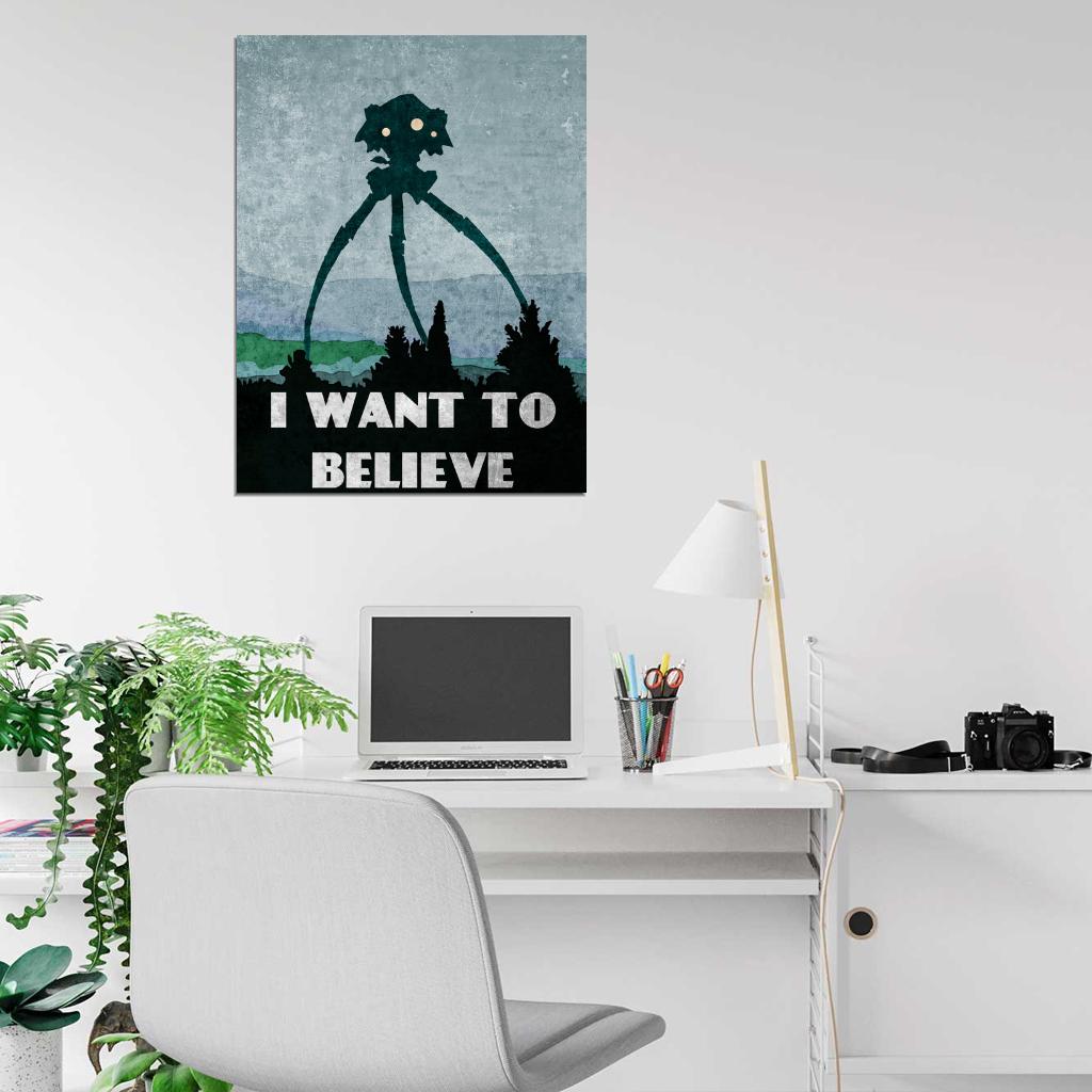 War of the Worlds 2005 Movie Art Vintage Painting Alien Tripod I Want To Believe Print Poster