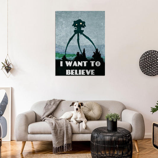 War of the Worlds 2005 Movie Art Vintage Painting Alien Tripod I Want To Believe Print Poster - xonomax