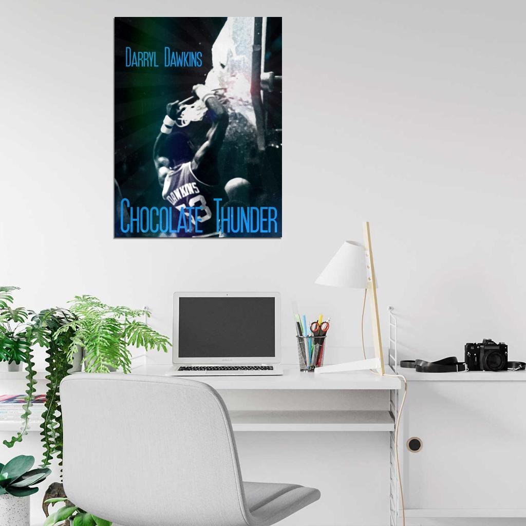 Darryl Dawkins Retro Backboard Breaking Dunk Chocolate Thunder Basketball Art Poster