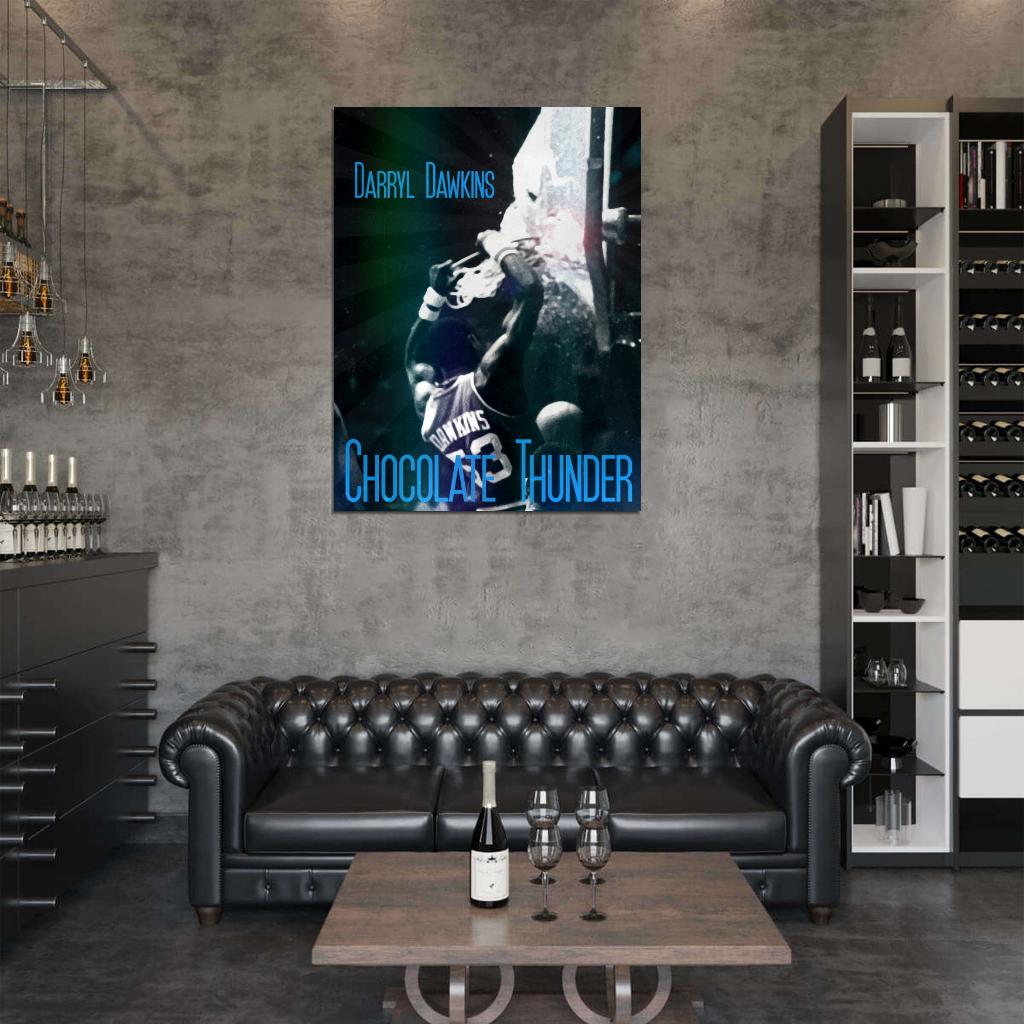 Darryl Dawkins Retro Backboard Breaking Dunk Chocolate Thunder Basketball Art Poster