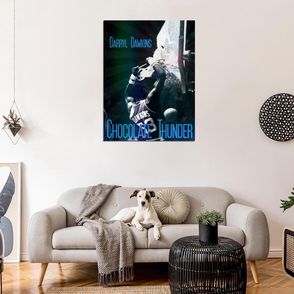 Darryl Dawkins Retro Backboard Breaking Dunk Chocolate Thunder Basketball Art Poster