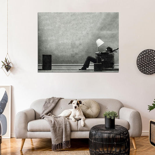 Maxell Blown Away Guy Speaker Ad BW Vintage Art Print Poster - xonomax