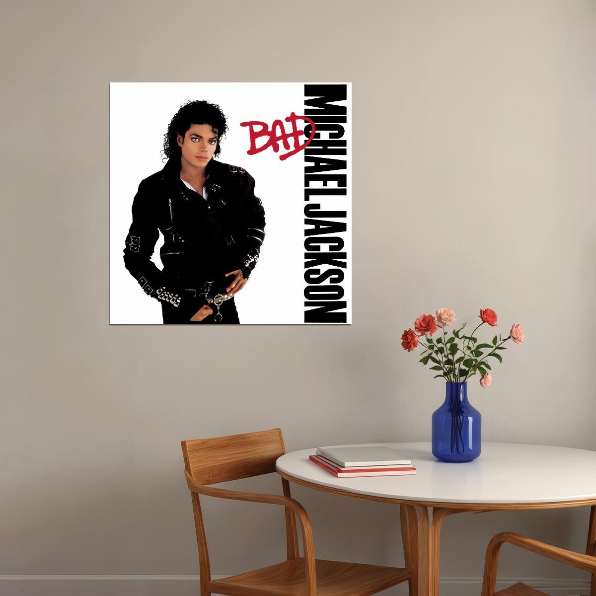 Michael Jackson Bad Album Cover Art Music Poster 90s 80s Pop Legend Wall Print