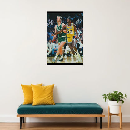 Magic Johnson & Larry Bird Poster Nba Legends Sports Wall Art