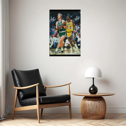 Magic Johnson & Larry Bird Poster Nba Legends Sports Wall Art