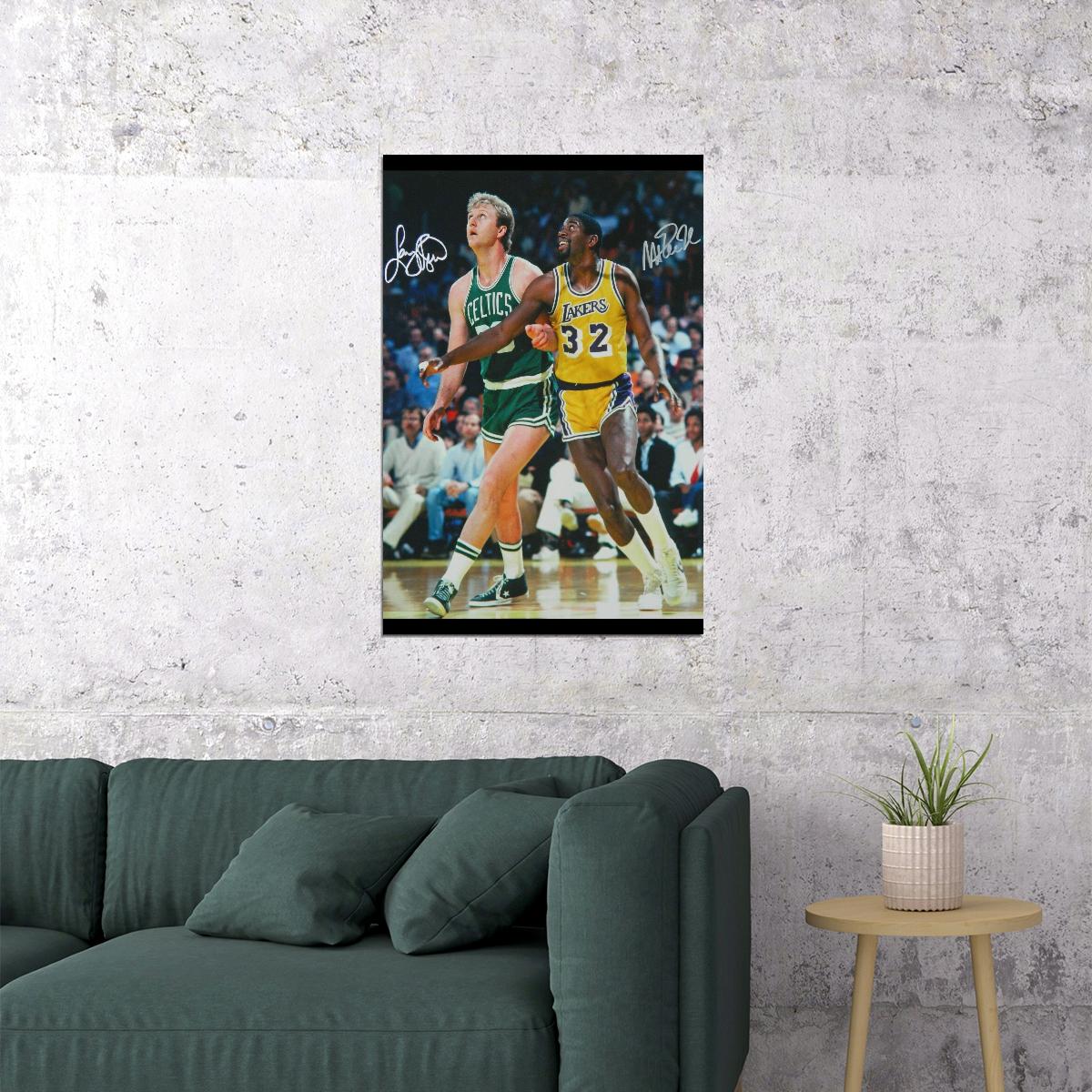 Magic Johnson & Larry Bird Poster Nba Legends Sports Wall Art