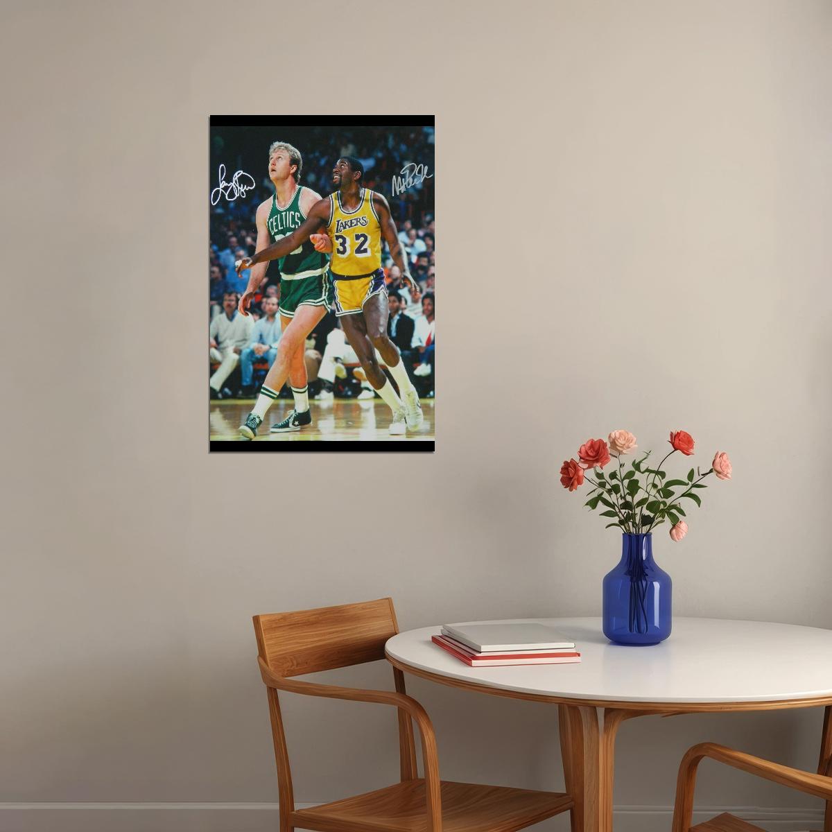 Magic Johnson & Larry Bird Poster Nba Legends Sports Wall Art