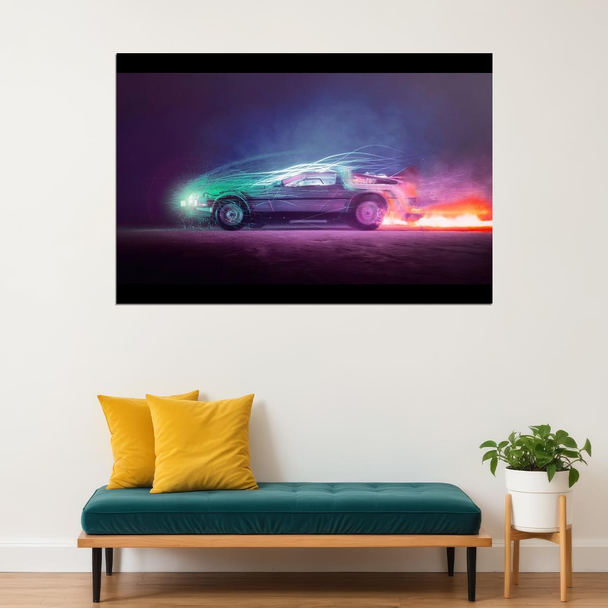 Back To The Future Delorean Poster Sci-fi Movie Wall Art Time Machine Print