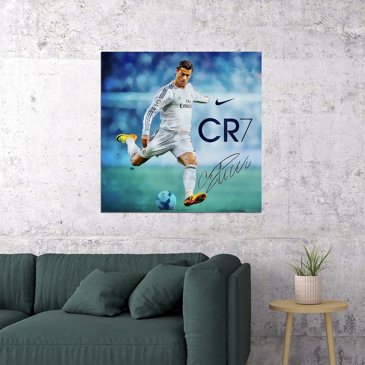 Cristiano Ronaldo Football Poster Soccer Superstar Wall Art Motivational Sports Print