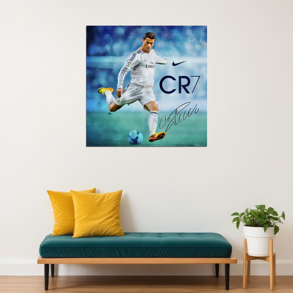 Cristiano Ronaldo Football Poster Soccer Superstar Wall Art Motivational Sports Print