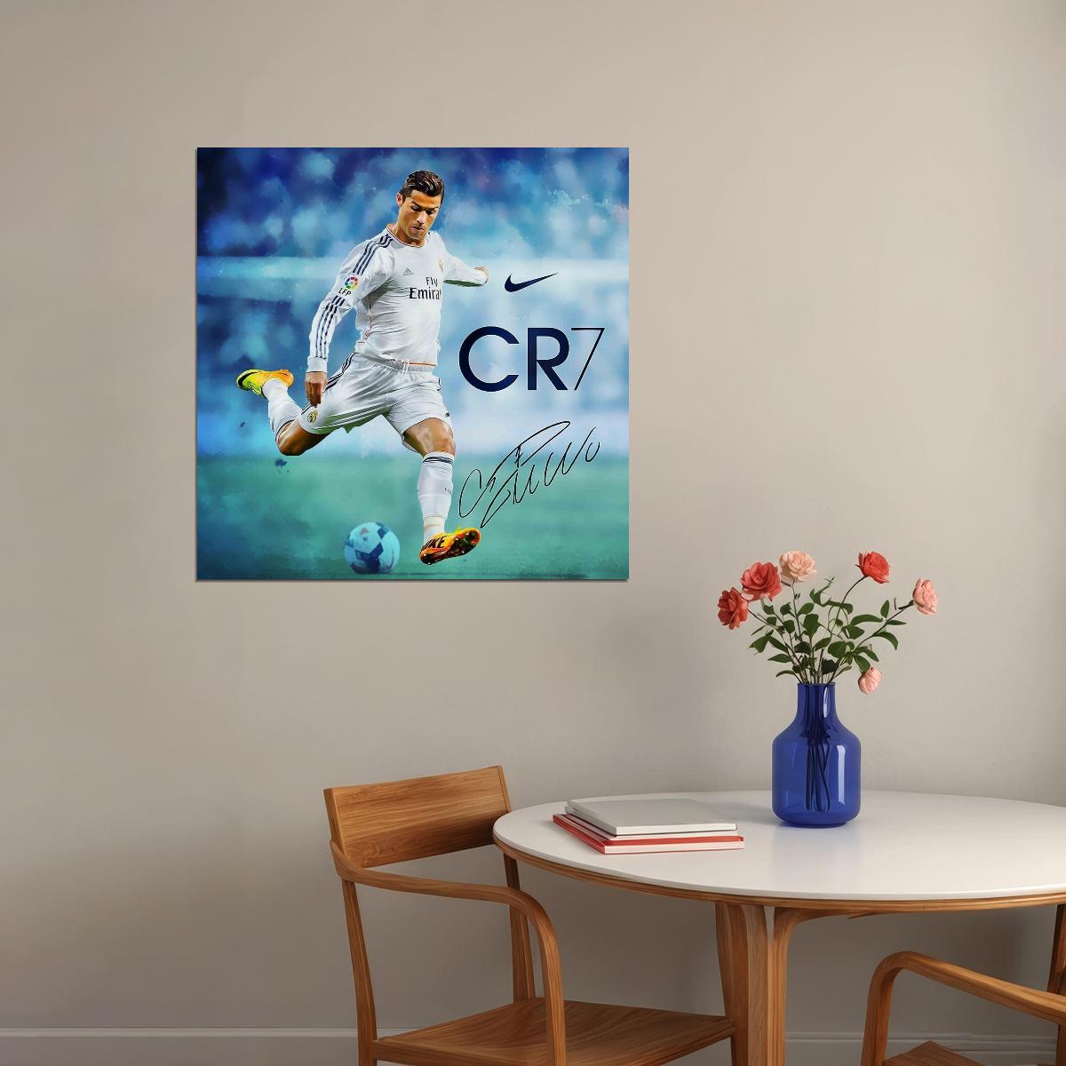 Cristiano Ronaldo Football Poster Soccer Superstar Wall Art Motivational Sports Print