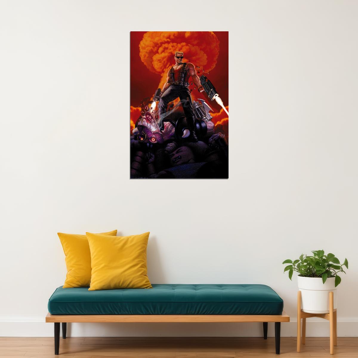 Duke Nukem Video Game Poster Classic Gaming Wall Art Action Hero Print