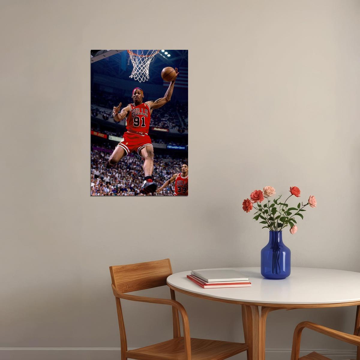 Dennis Rodman Basketball Poster Nba Legend Wall Art Chicago Bulls Sports Print