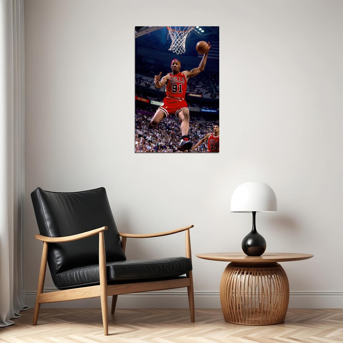 Dennis Rodman Basketball Poster Nba Legend Wall Art Chicago Bulls Sports Print