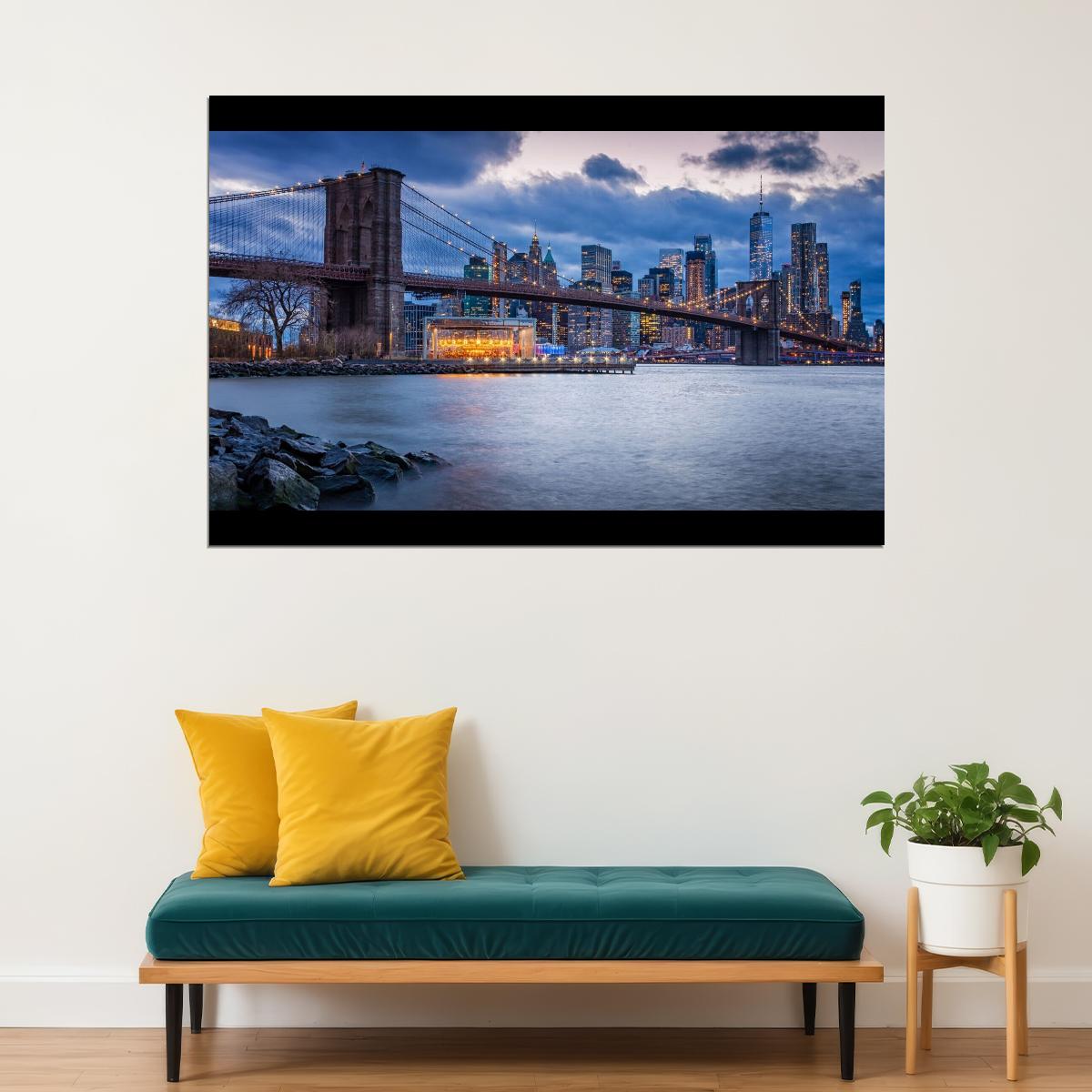 Brooklyn Bridge Poster New York City Landmark Wall Art Urban Photography Print - xonomax