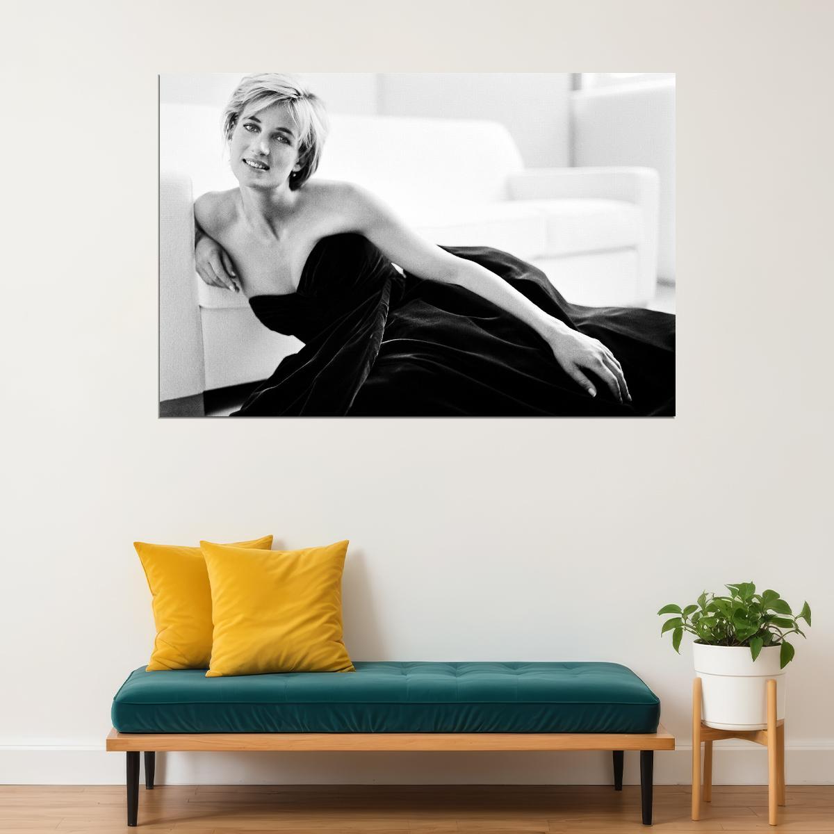 Princess Diana British Royal Fashion Icon Poster 1980s 1990s Black And White Wall Art