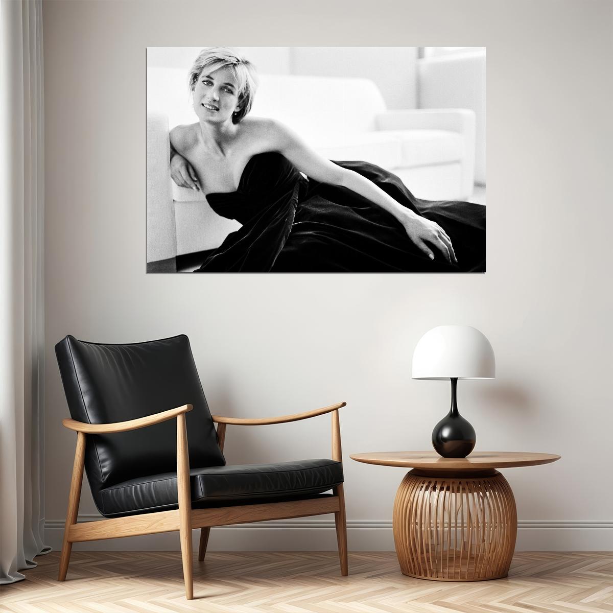 Princess Diana British Royal Fashion Icon Poster 1980s 1990s Black And White Wall Art