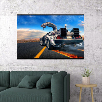 Back To The Future Delorean Poster Sci-fi Movie Wall Art Time Machine Print