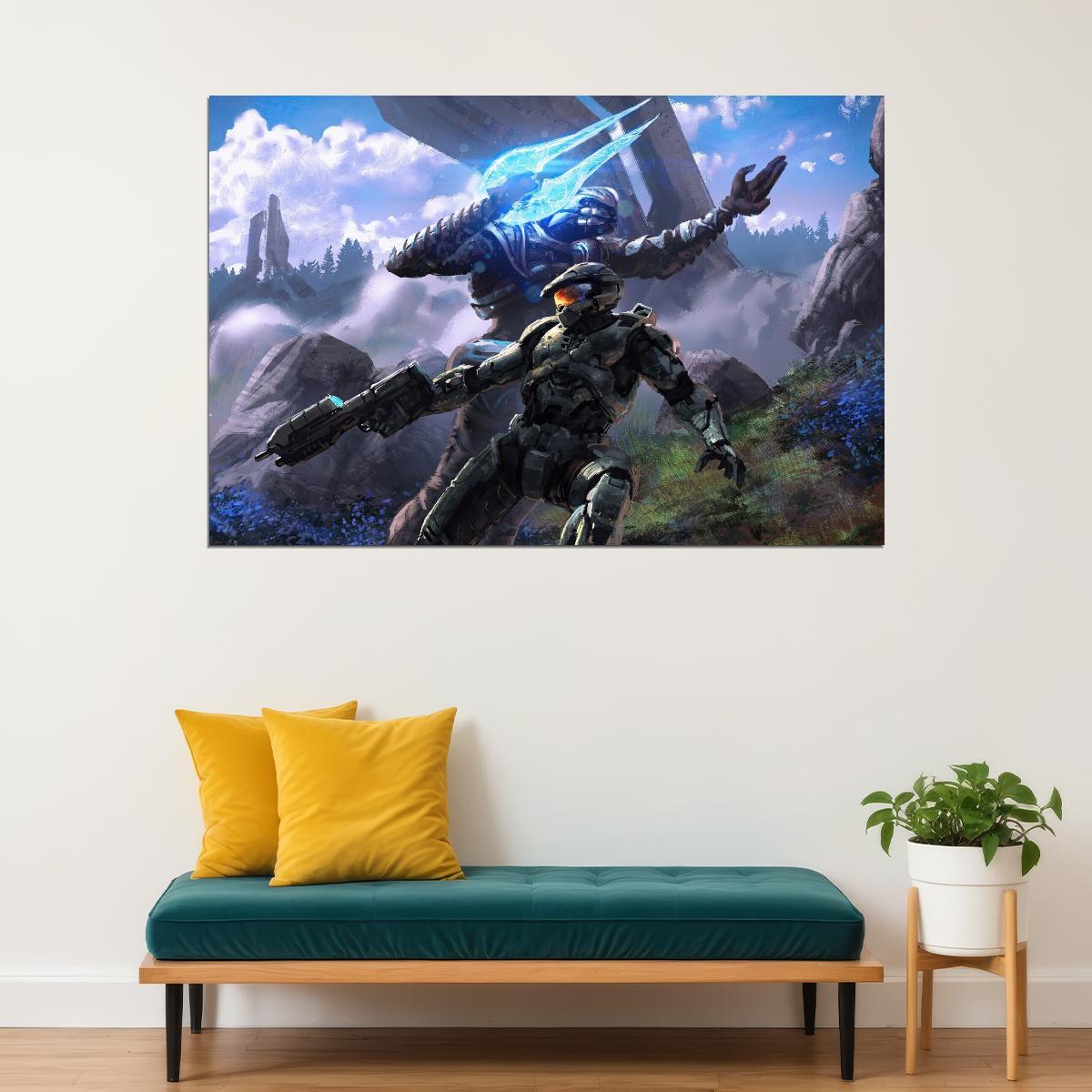 Halo Video Game Poster Sci-fi Shooter Wall Art Master Chief Print