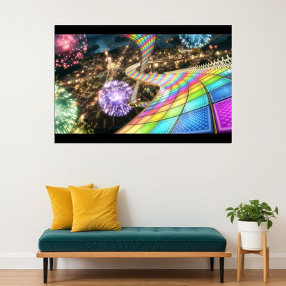 Mario Kart Rainbow Road Video Game Poster Nintendo Gamer Wall Art