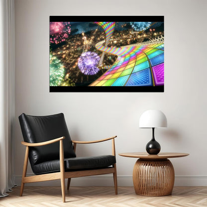 Mario Kart Rainbow Road Video Game Poster Nintendo Gamer Wall Art