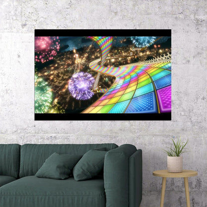 Mario Kart Rainbow Road Video Game Poster Nintendo Gamer Wall Art