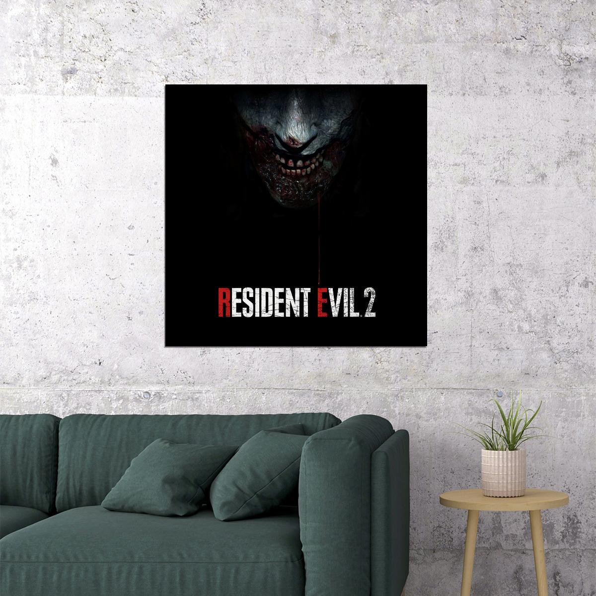 Resident Evil 2 Video Game Poster Survival Horror Gamer Wall Art Print