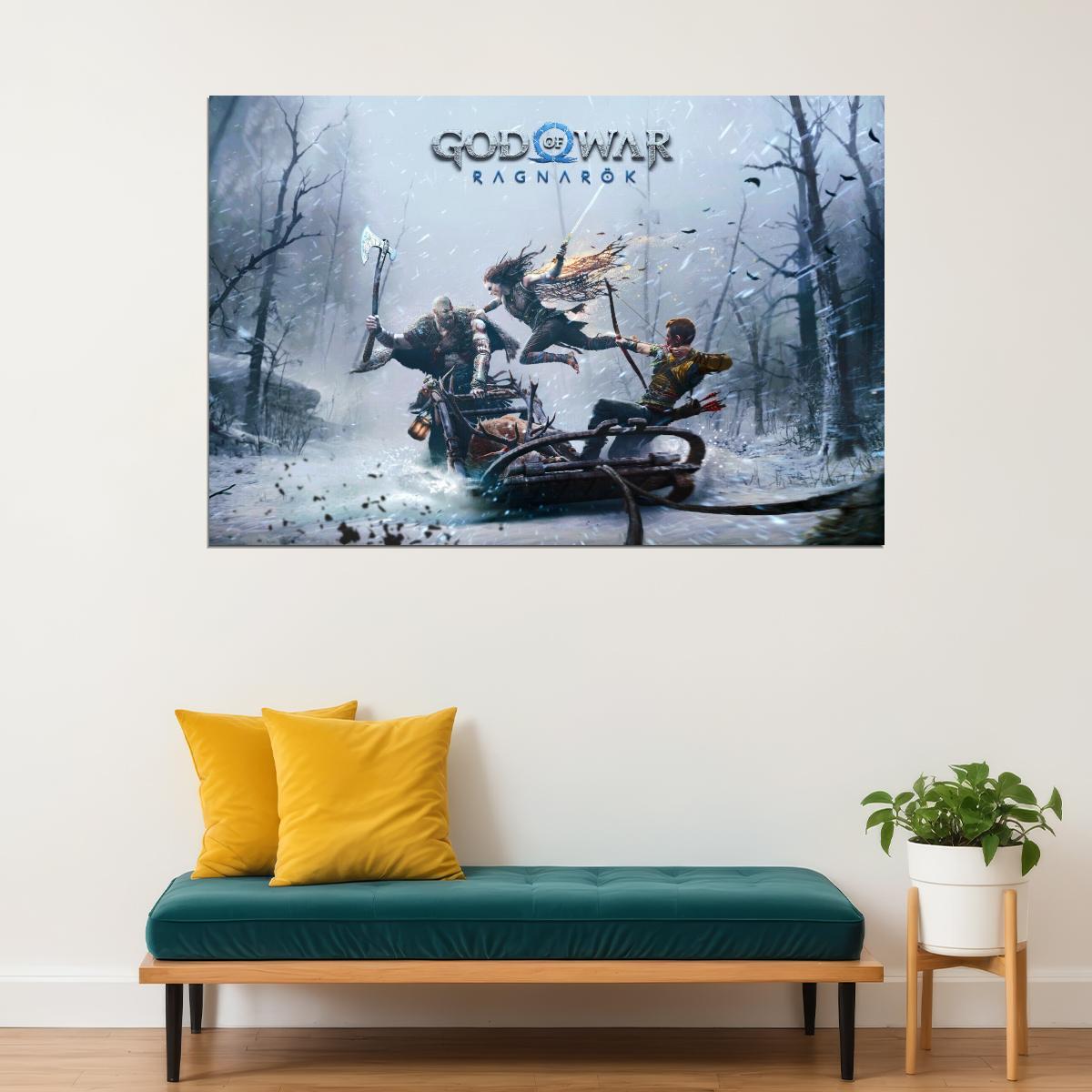 God Of War Ragnarök Video Game Poster Playstation Wall Art Norse Mythology Print