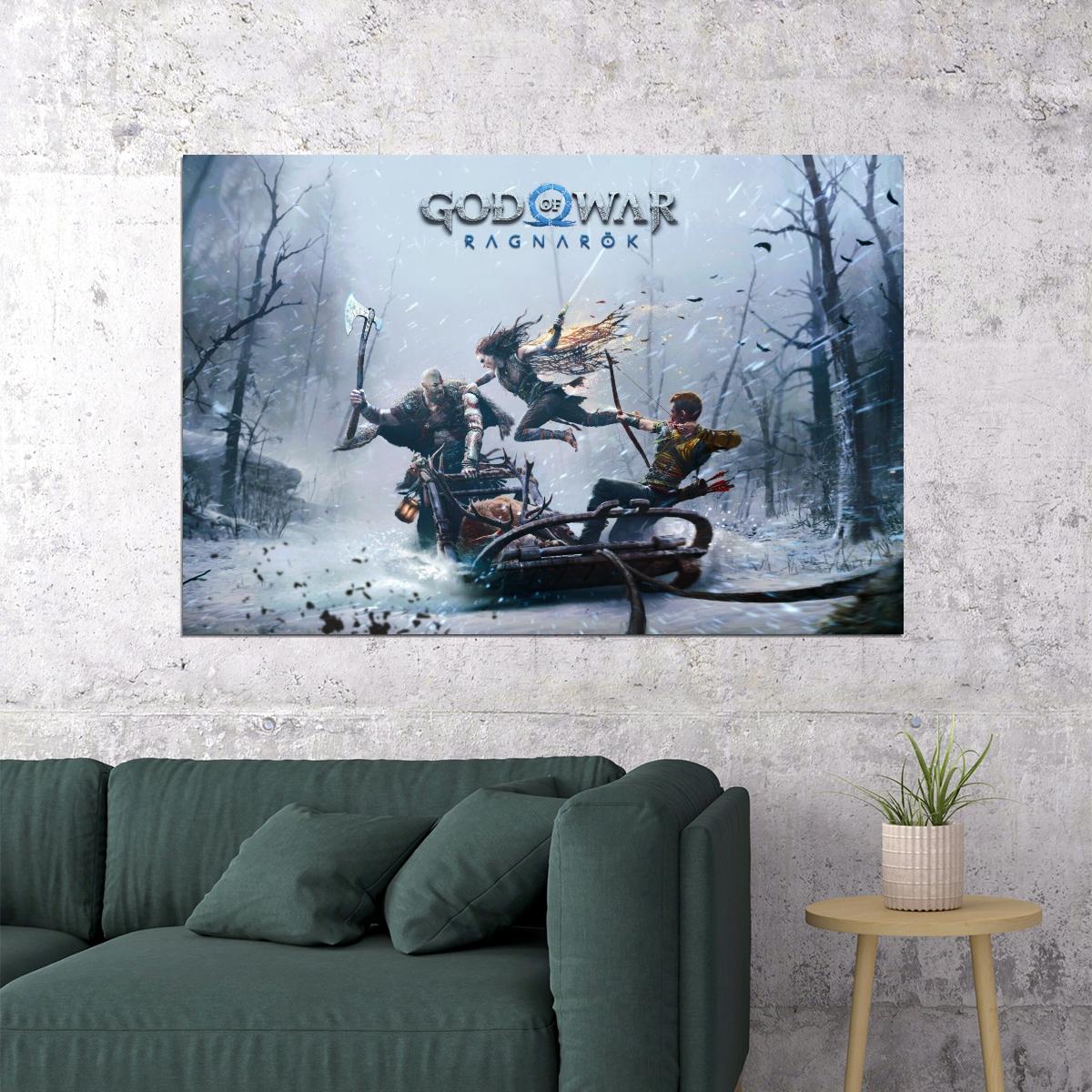 God Of War Ragnarök Video Game Poster Playstation Wall Art Norse Mythology Print