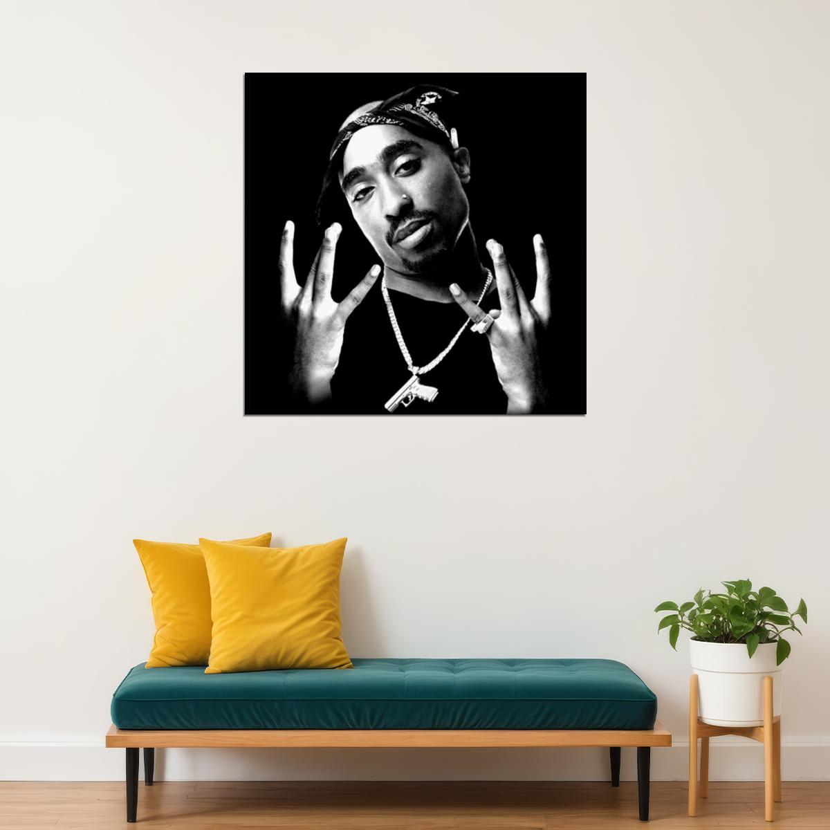 Tupac Shakur 2pac Poster Iconic Rap Music Legend Wall Art Hip Hop Artist Inspirational Print