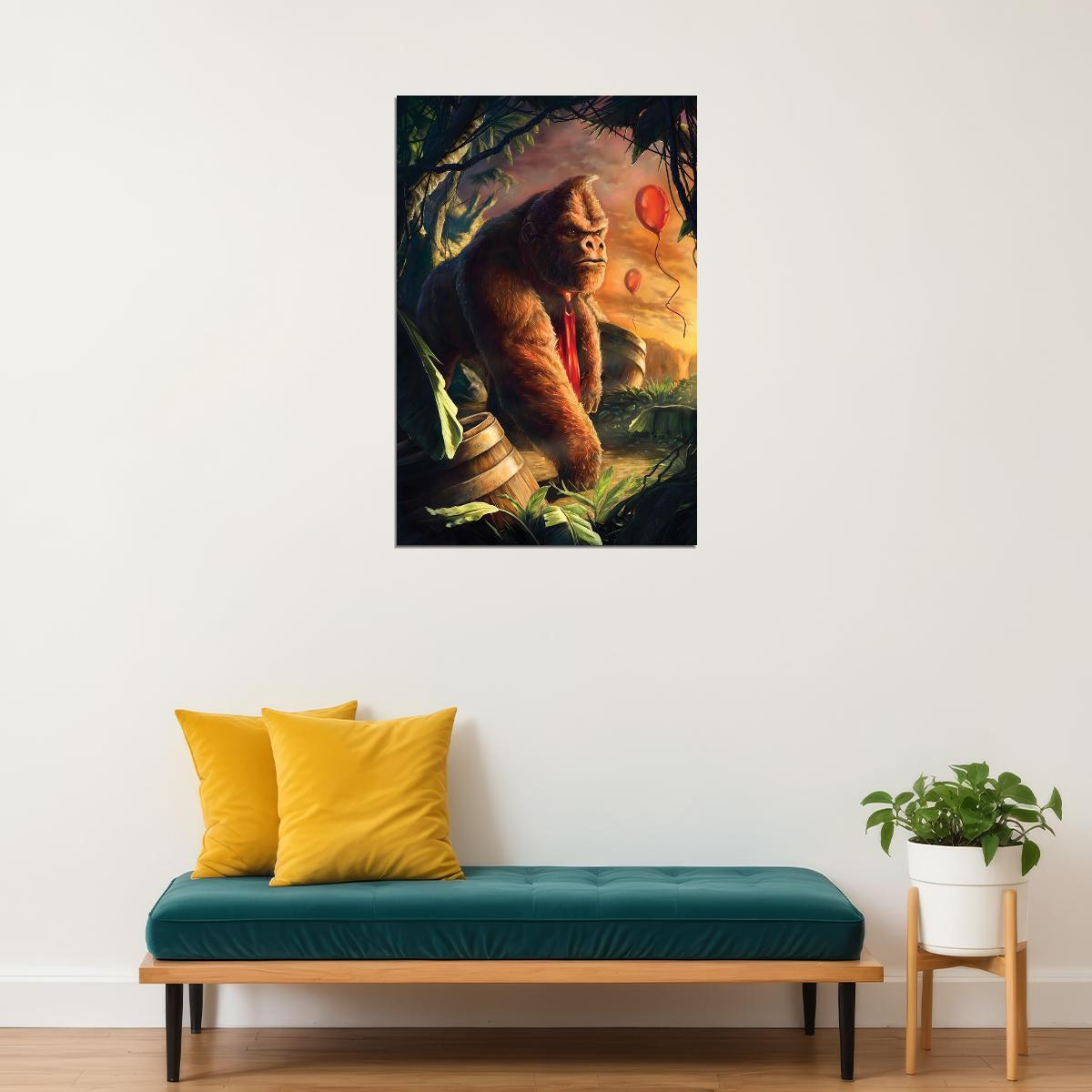 Donkey Kong Video Game Poster Classic Gaming Wall Art Nintendo Character Print