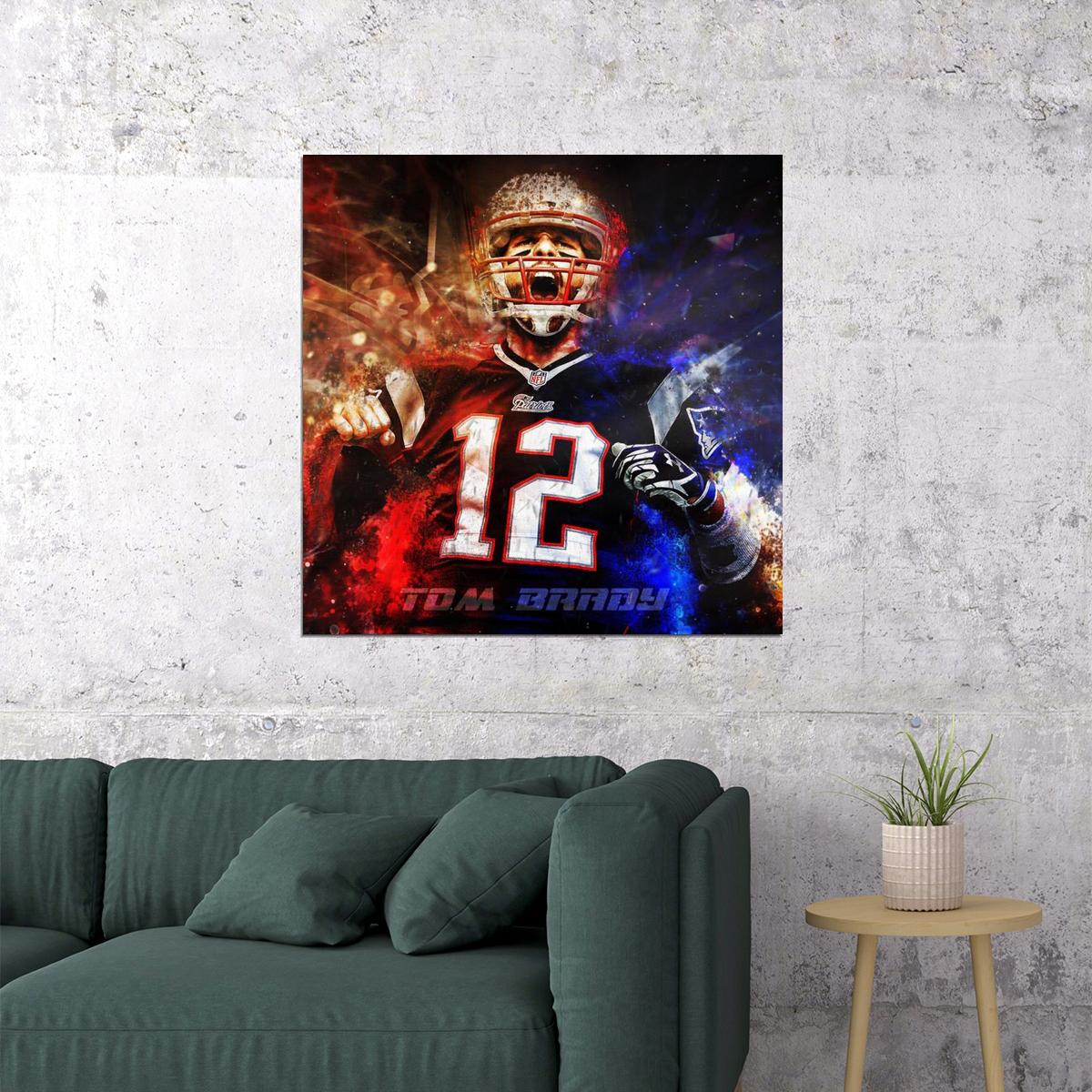 Tom Brady Nfl Football Poster Iconic Quarterback Star Art Inspirational Sports Print