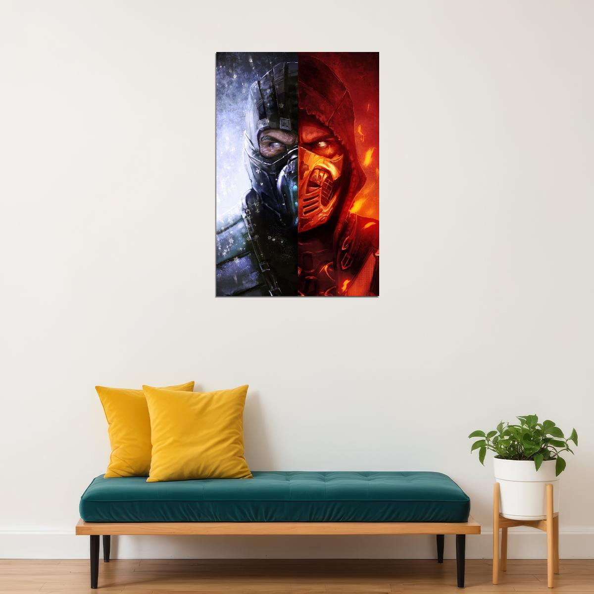 Mortal Kombat Sub-zero Scorpion Video Game Poster Gamer Wall Art Print