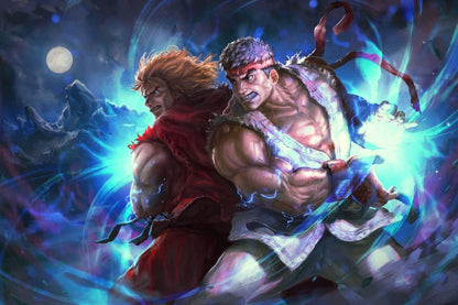 Street Fighter Ryu & Ken Fighting Video Game Poster Gamer Wall Art