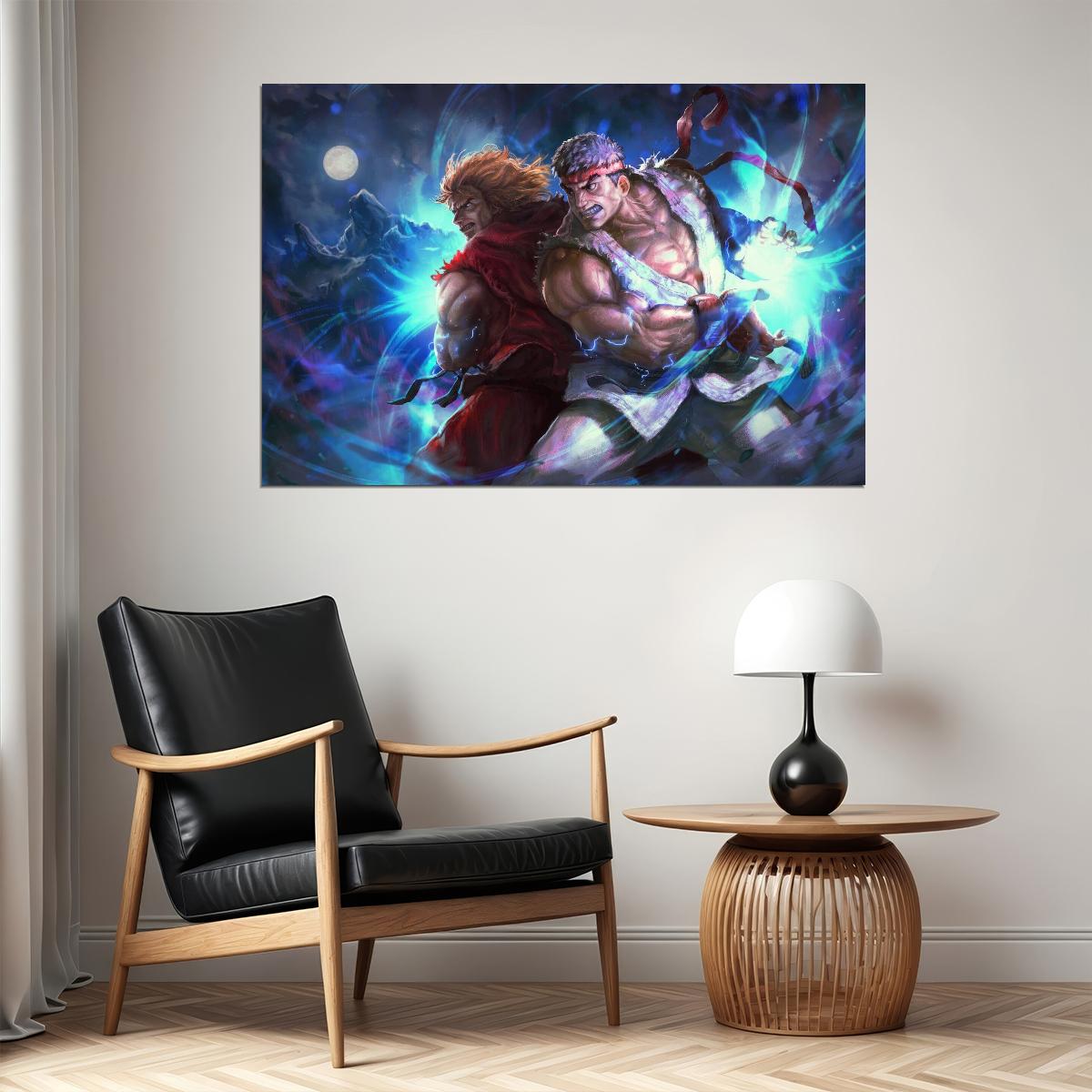 Street Fighter Ryu & Ken Fighting Video Game Poster Gamer Wall Art