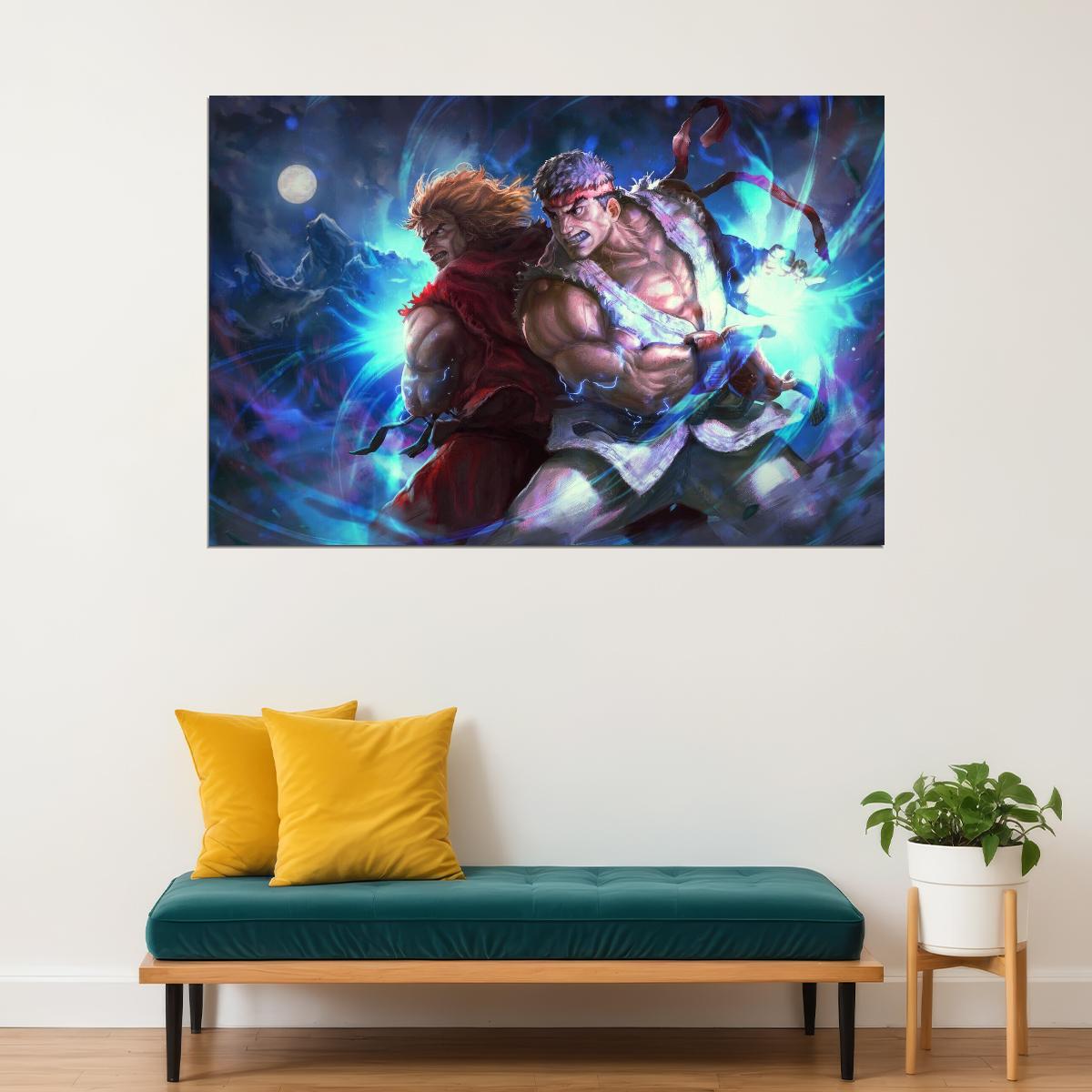 Street Fighter Ryu & Ken Fighting Video Game Poster Gamer Wall Art