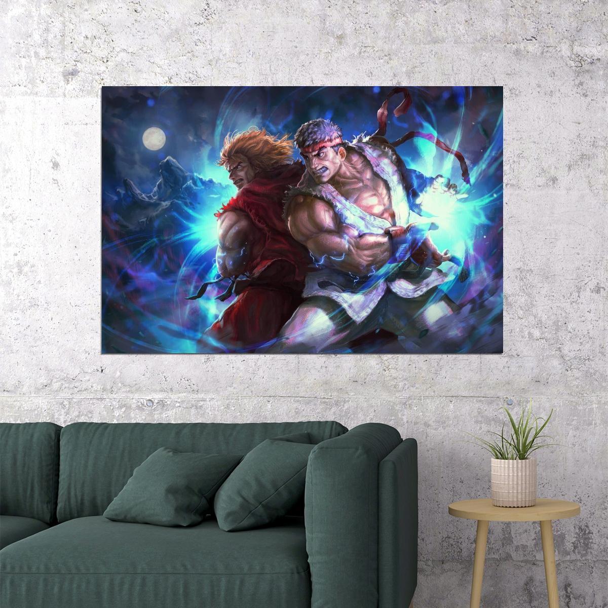 Street Fighter Ryu & Ken Fighting Video Game Poster Gamer Wall Art