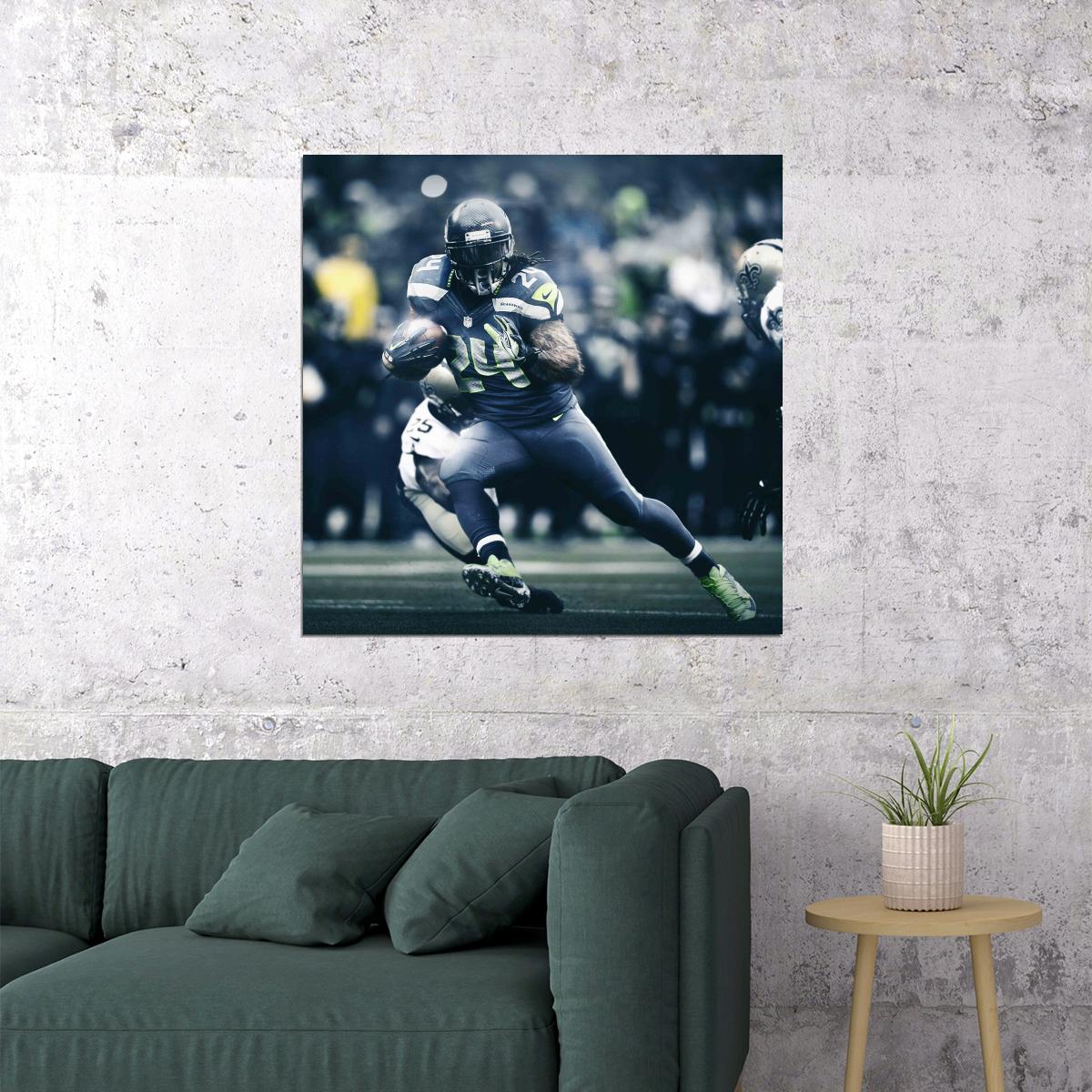 Seattle Seahawks Beast Mode Marshawn Lynch Nfl Poster Famous Running Back Motivational Sports Print