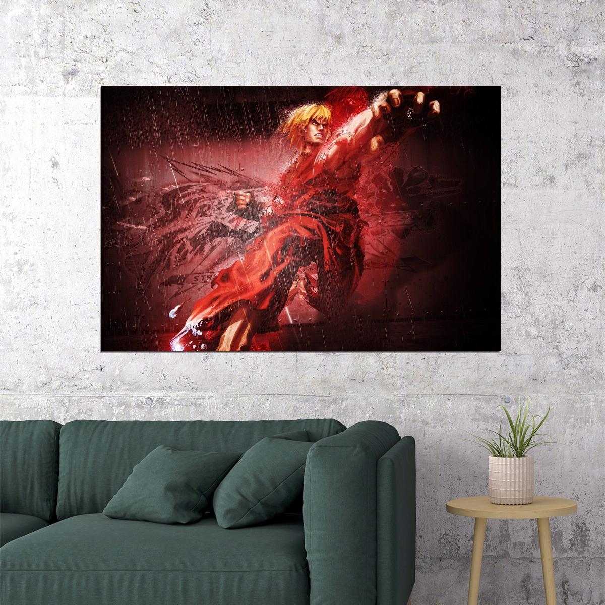 Street Fighter Ken Fighting Video Game Poster Gamer Wall Art