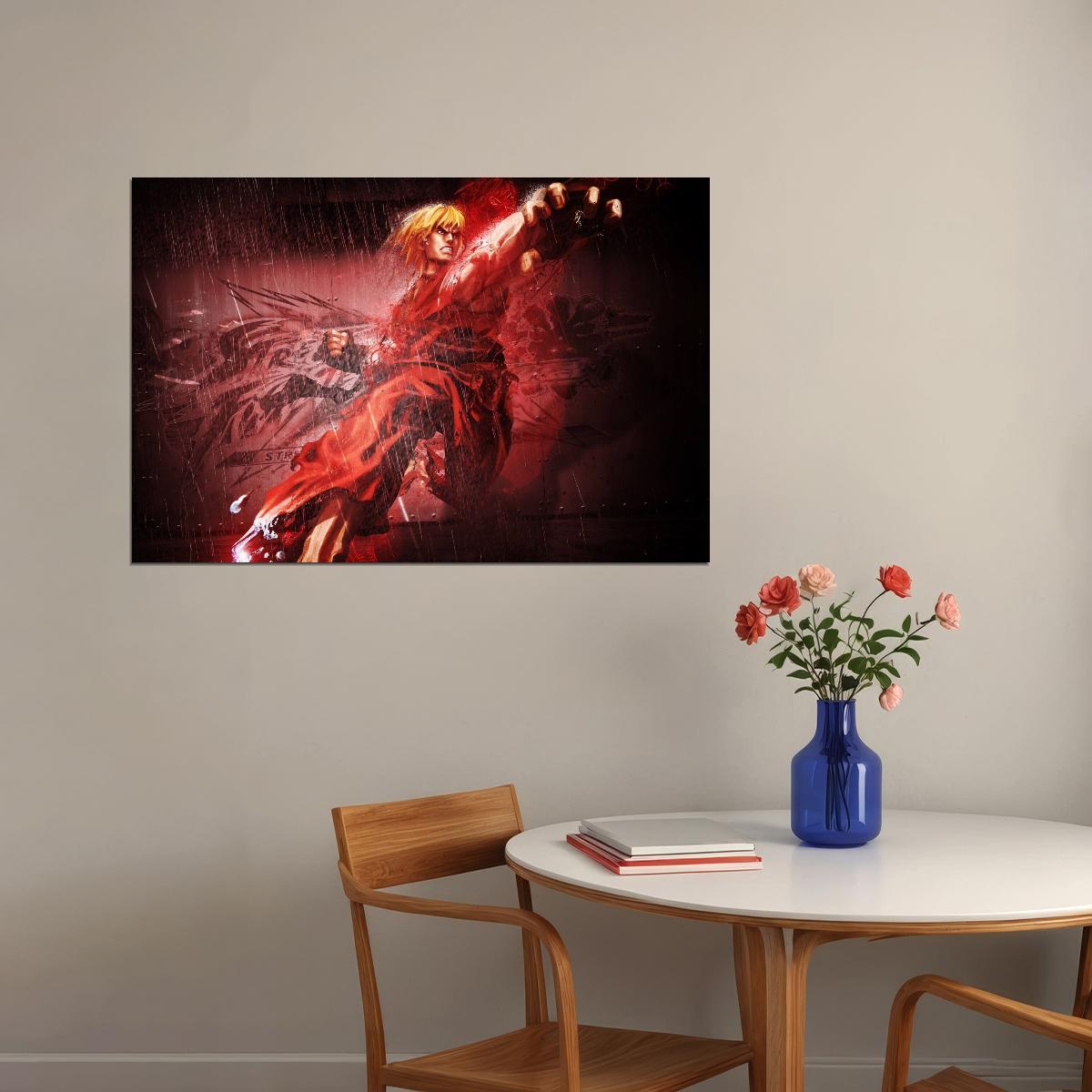 Street Fighter Ken Fighting Video Game Poster Gamer Wall Art