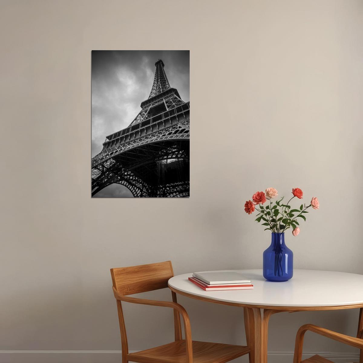 Eiffel Tower Poster Paris Landmark Wall Art Travel Photography Black And White Print - xonomax