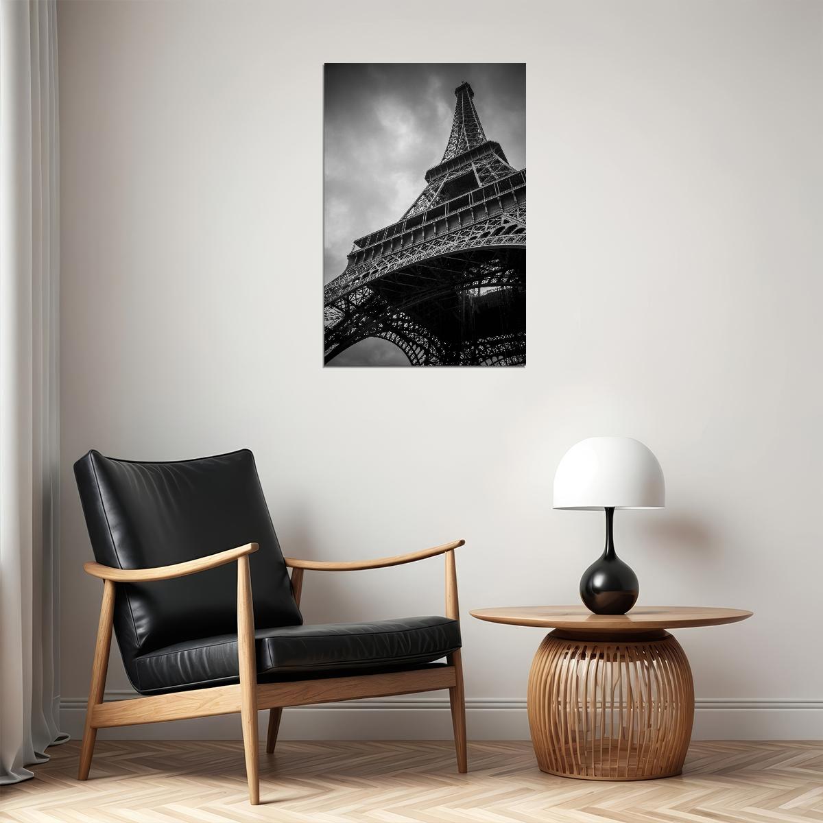 Eiffel Tower Poster Paris Landmark Wall Art Travel Photography Black And White Print - xonomax