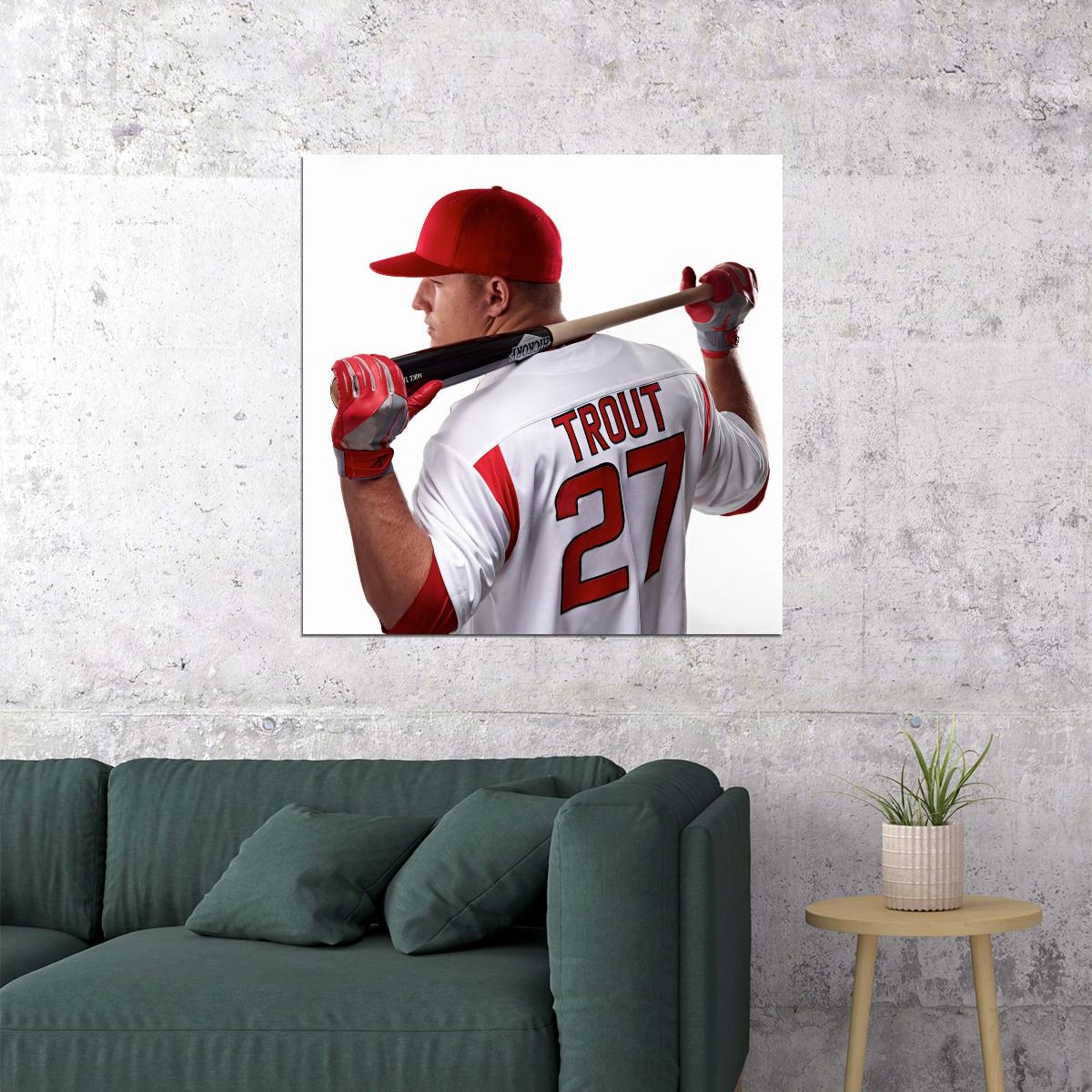 Mike Trout Baseball Poster Mlb Superstar Wall Art Motivational Sports Print - xonomax