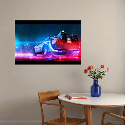 Back To The Future Delorean Poster Sci-fi Movie Wall Art Time Machine Print - xonomax