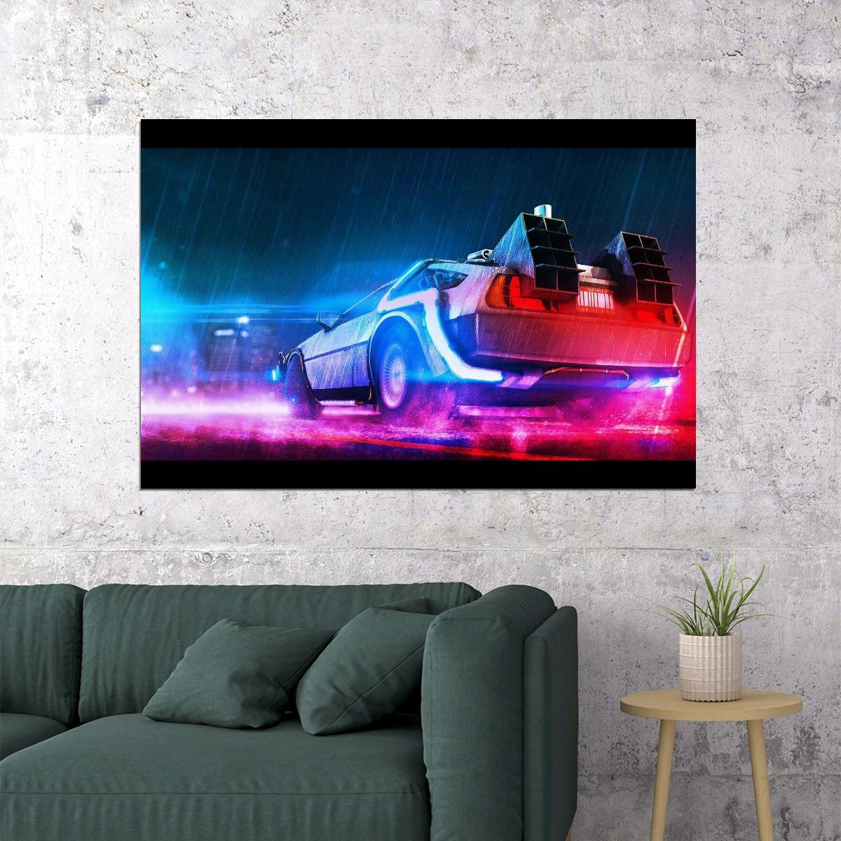 Back To The Future Delorean Poster Sci-fi Movie Wall Art Time Machine Print - xonomax