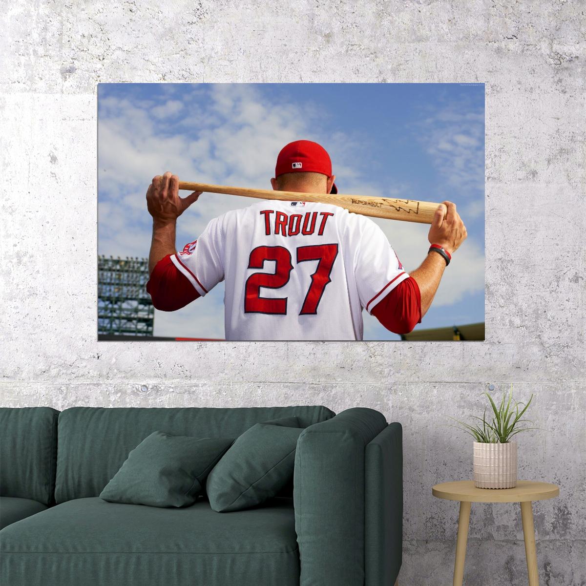 Mike Trout Baseball Poster Mlb Superstar Wall Art Motivational Sports Print - xonomax