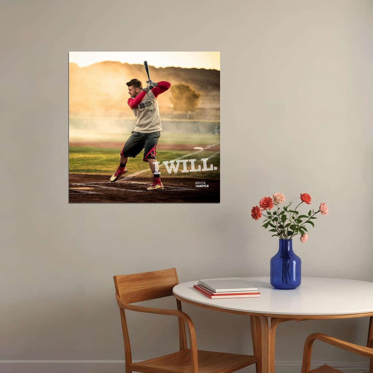 Bryce Harper I Will Motivational Quote Baseball Poster Mlb Player Wall Art Sport Print