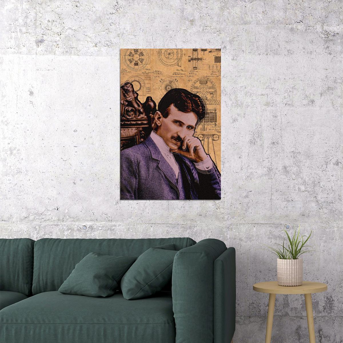 Nikola Tesla Inspirational Poster Famous Inventor Motivational Wall Art