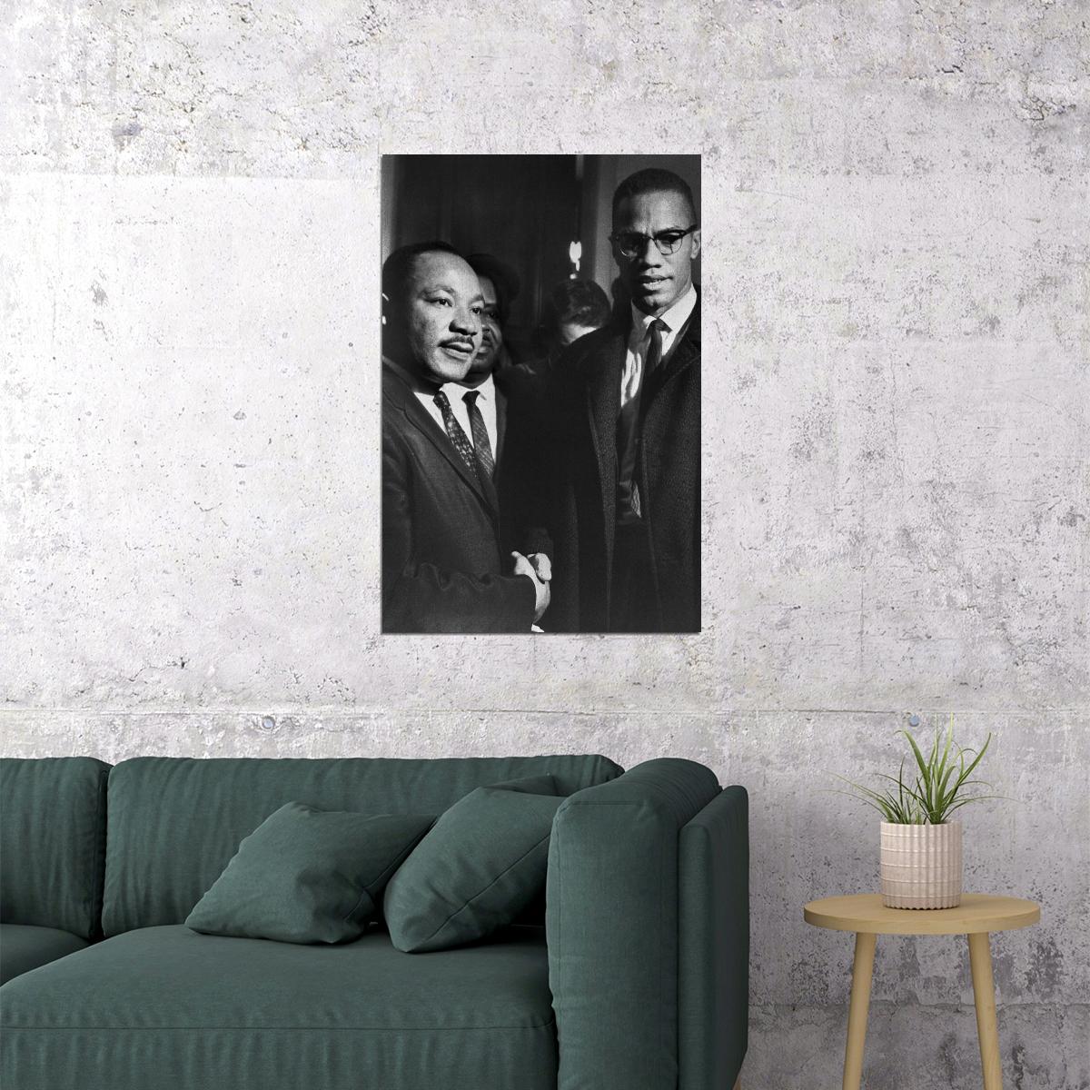 Martin Luther King Jr. & Malcolm X Poster Famous Leaders Wall Art Inspirational